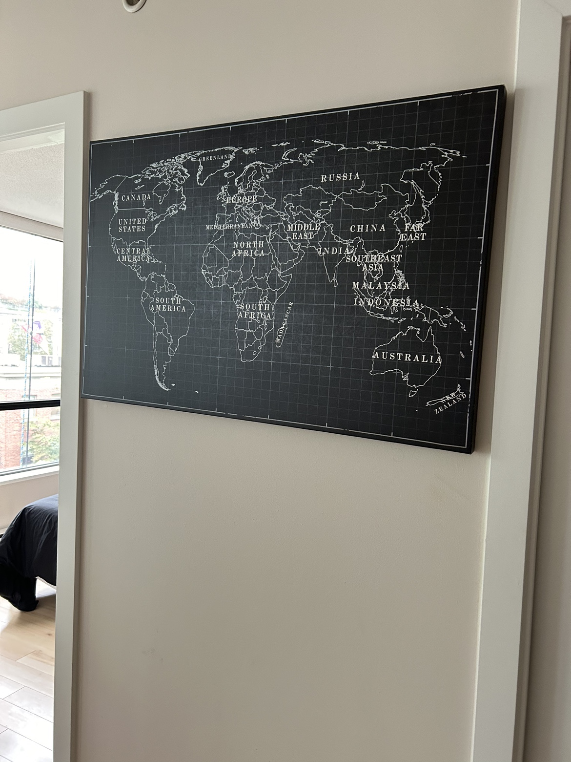 Black and White World Map Canvas