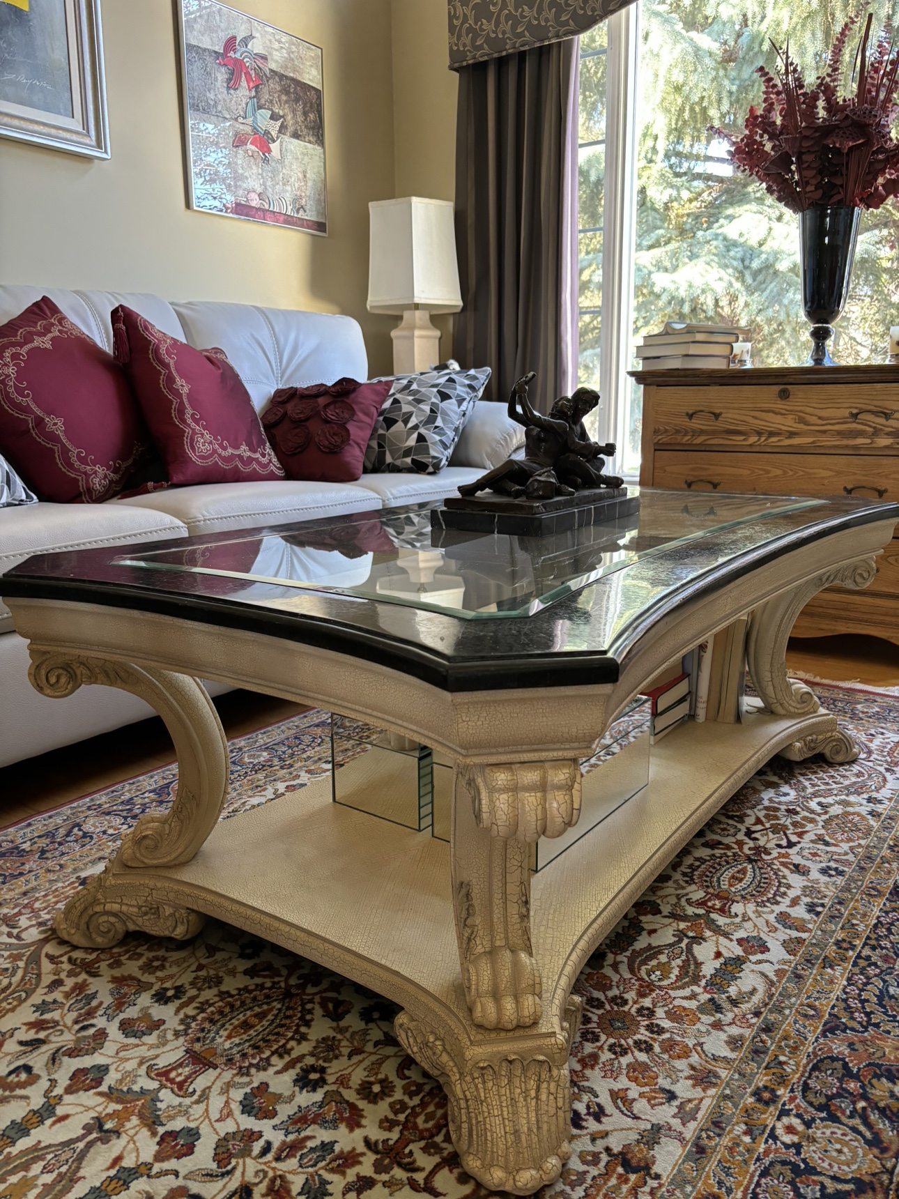Unique Glass / marble Top Coffee Table - photo 4
