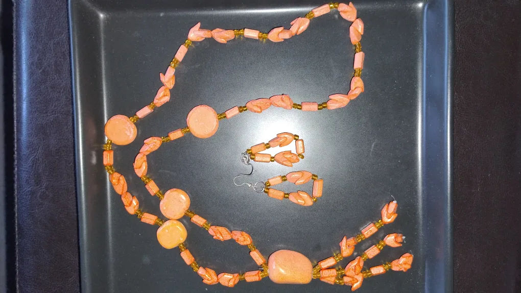 Orange Stone Necklace, Bracelet and Earrings Set thumbnail