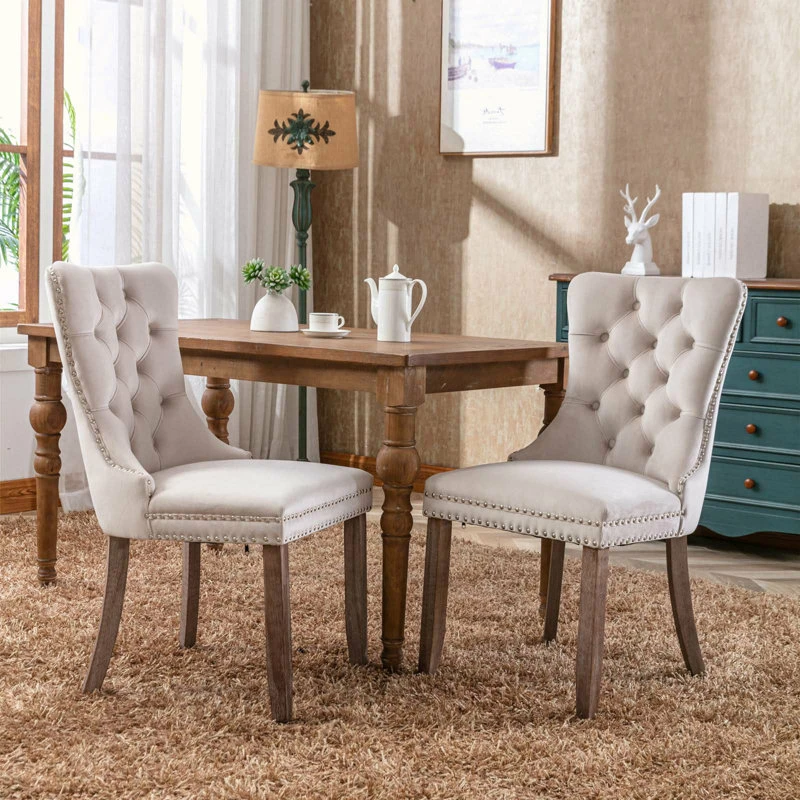 Set of 2 Beige Tufted Dining Chairs - photo 4