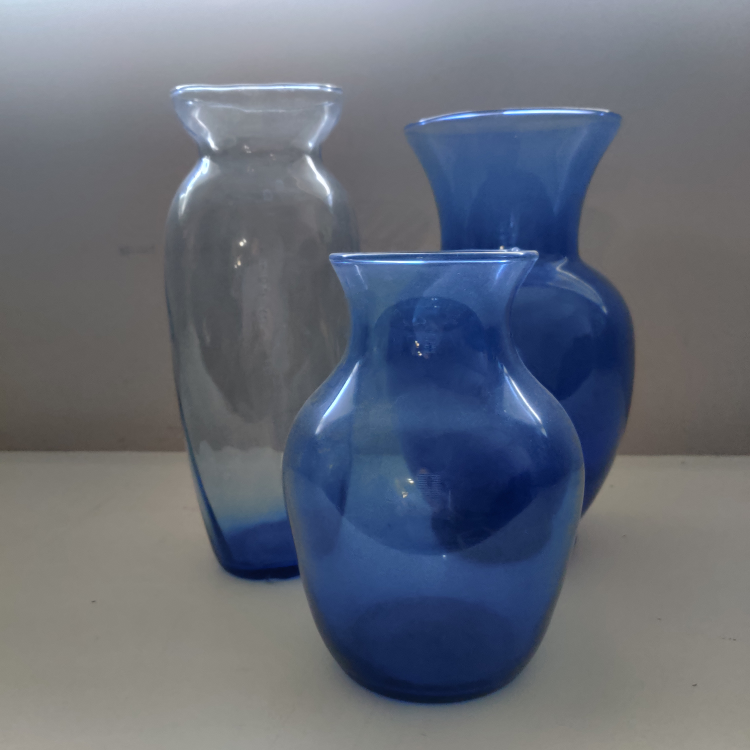 Set of Three Blue Glass Vases
