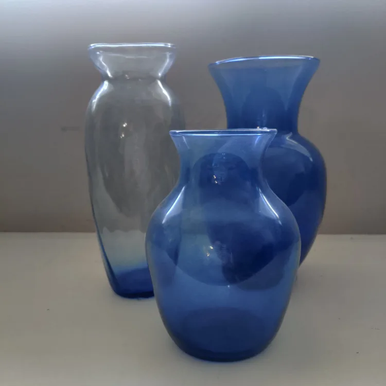 Set of Three Blue Glass Vases thumbnail