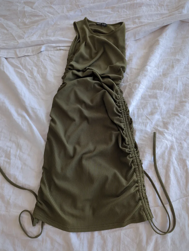 Green Ribbed Dress with Side Tie thumbnail