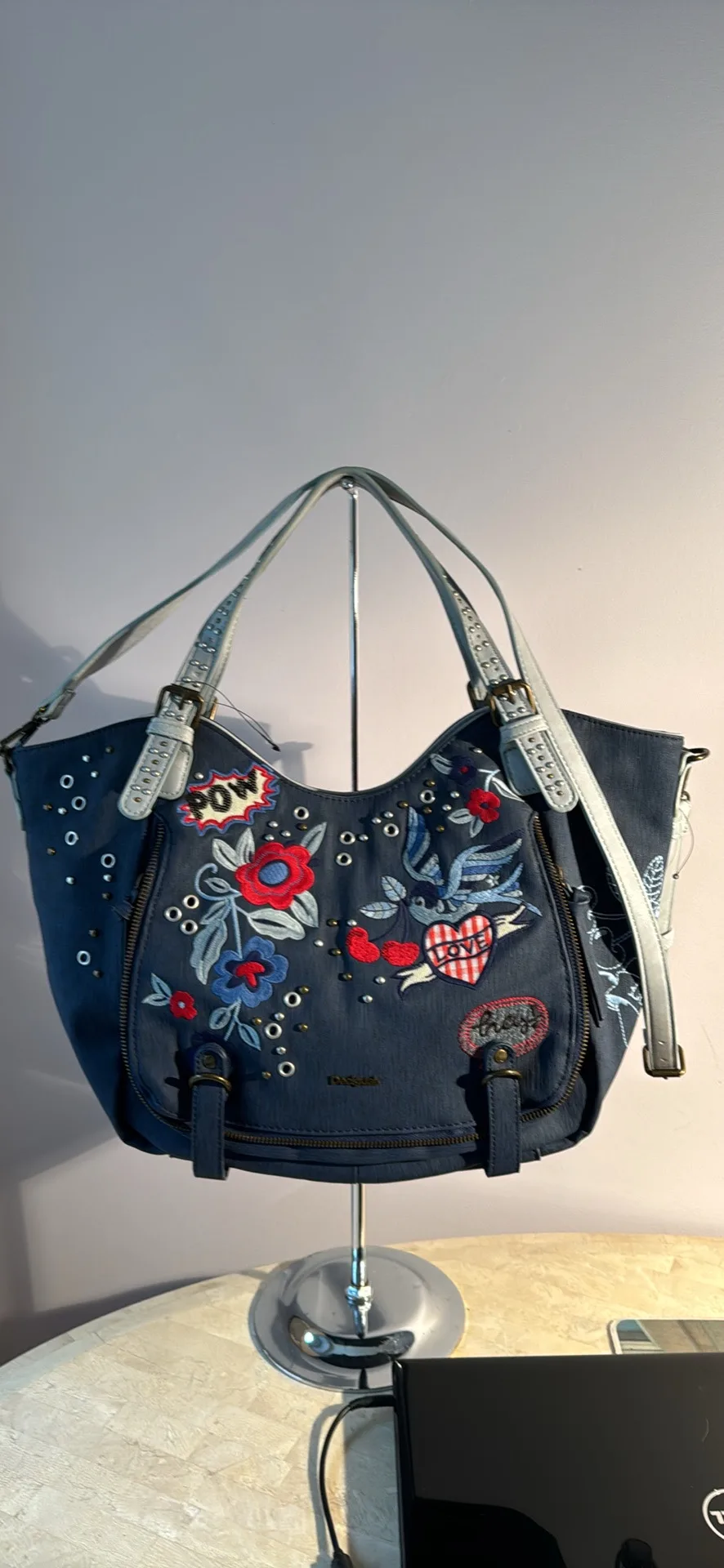 Brand new Desigual blue and White  Embroidered  Handbag thumbnail