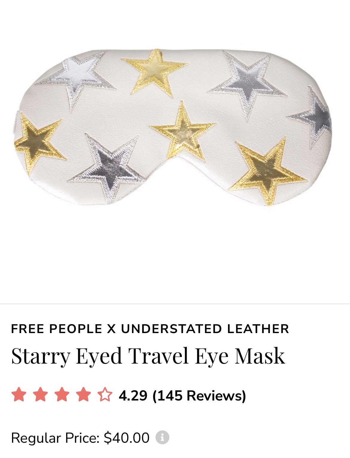 FREE PEOPLE X selling UNDERSTATED LEATHER Starry Eyed Travel Eye Mask brand new