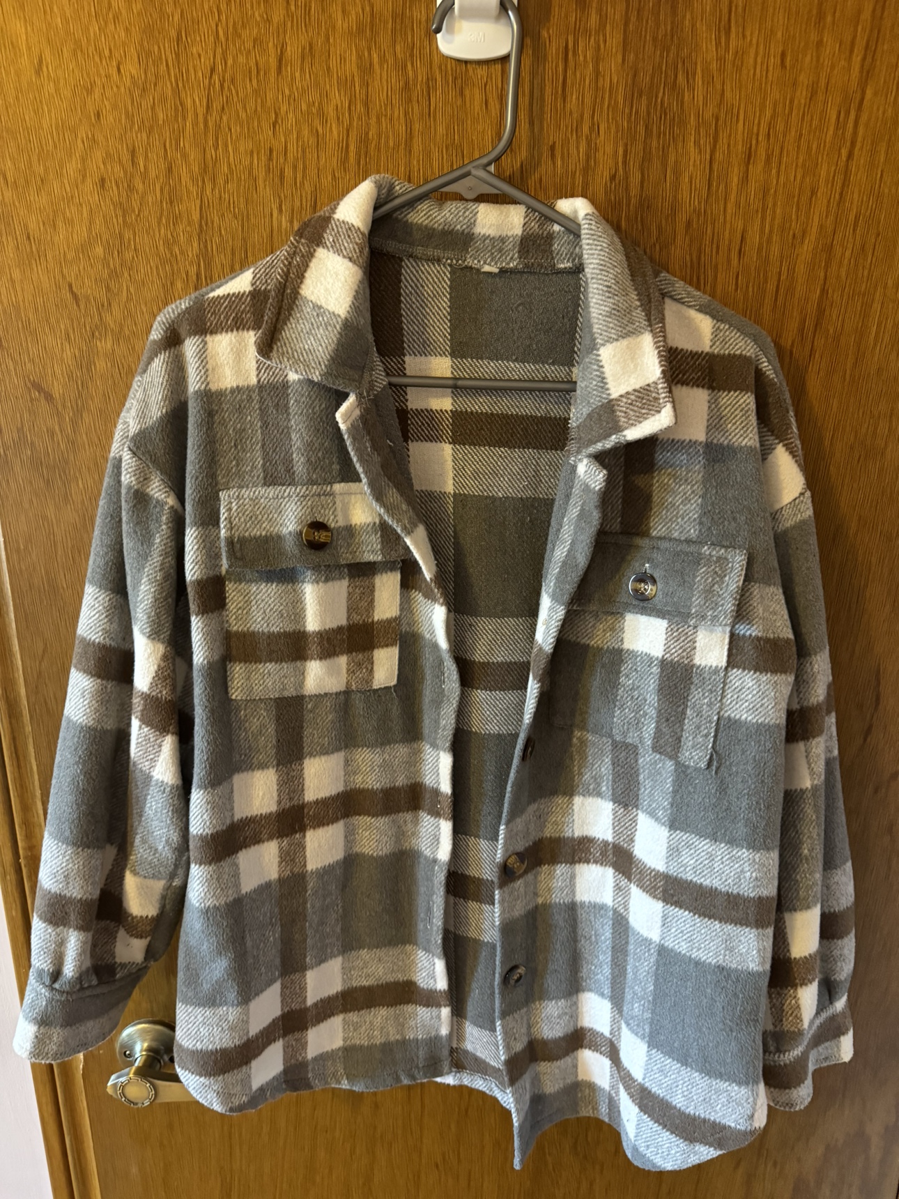 Grey and Brown Plaid Flannel Shirt