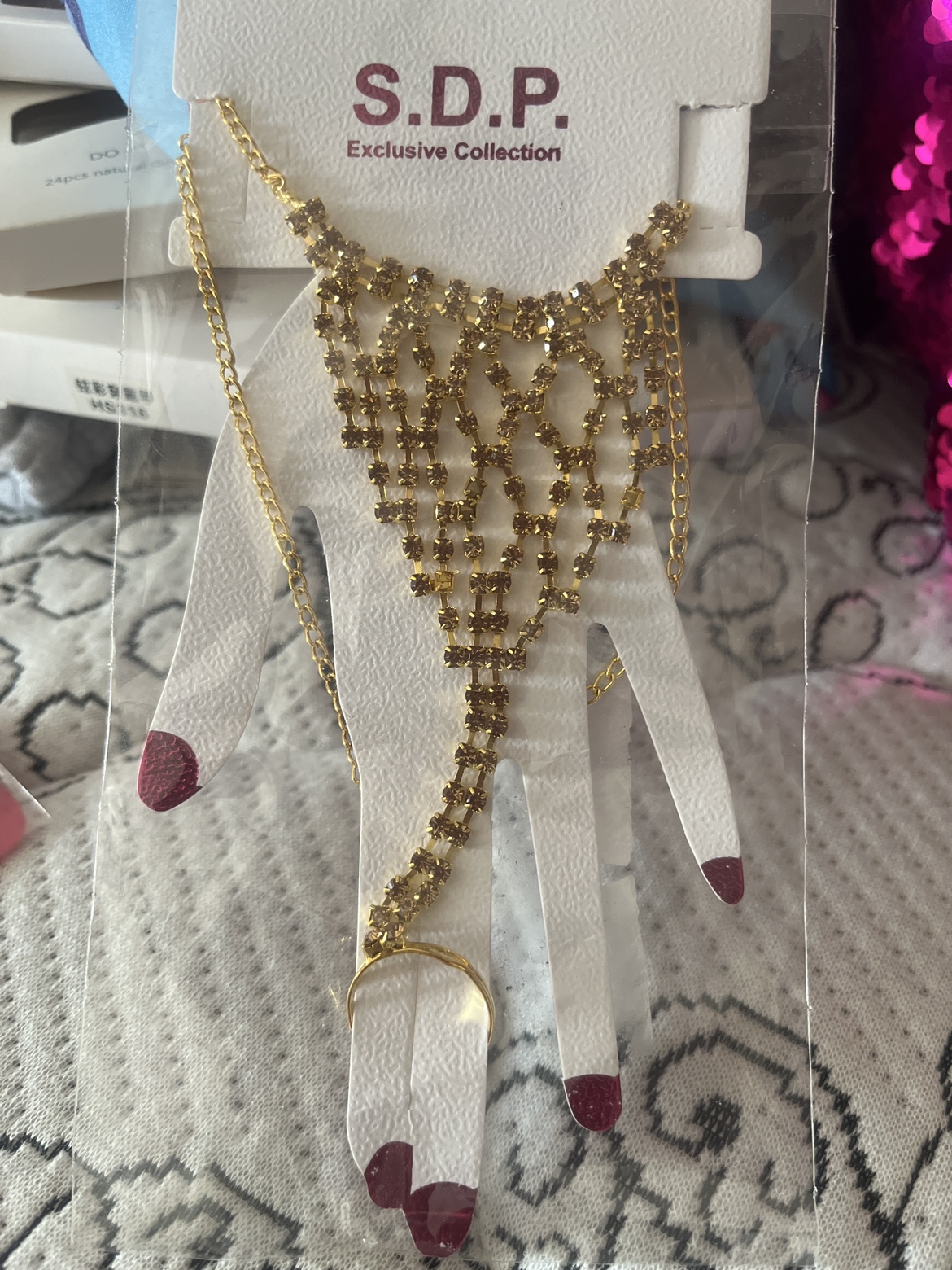 Gold Rhinestone Hand Chain - photo 2