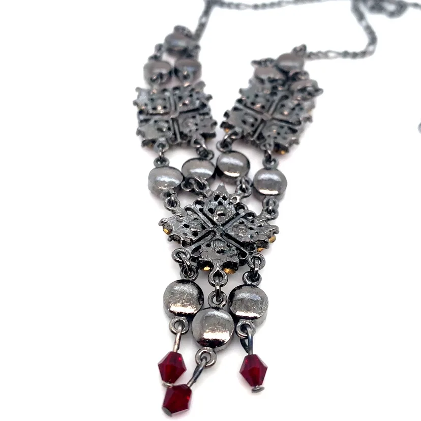 Red Rhinestones Choker Necklace with 3” extender image indicator(6)