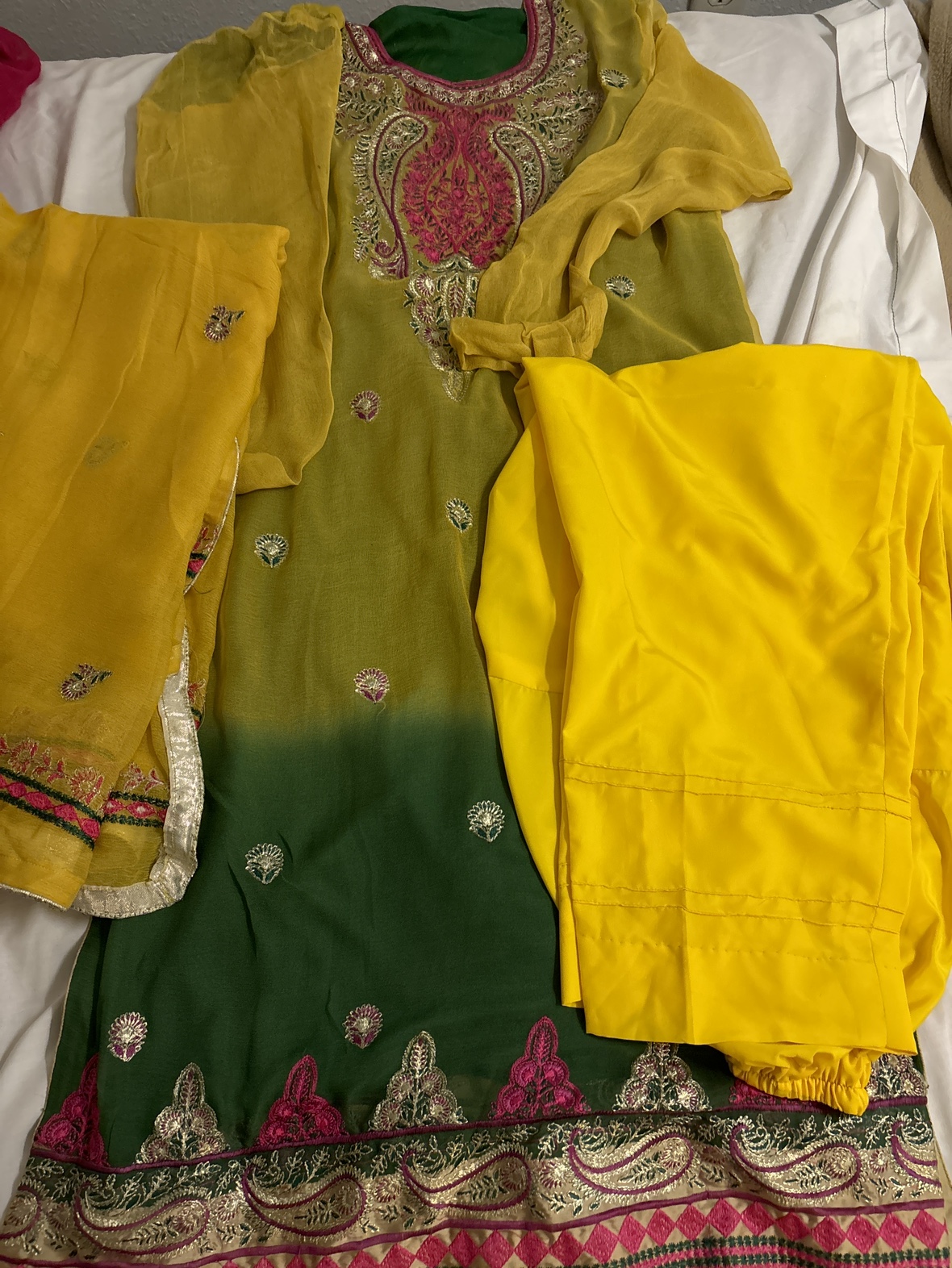 Green and Yellow,pink palazzo Kameez - photo 4