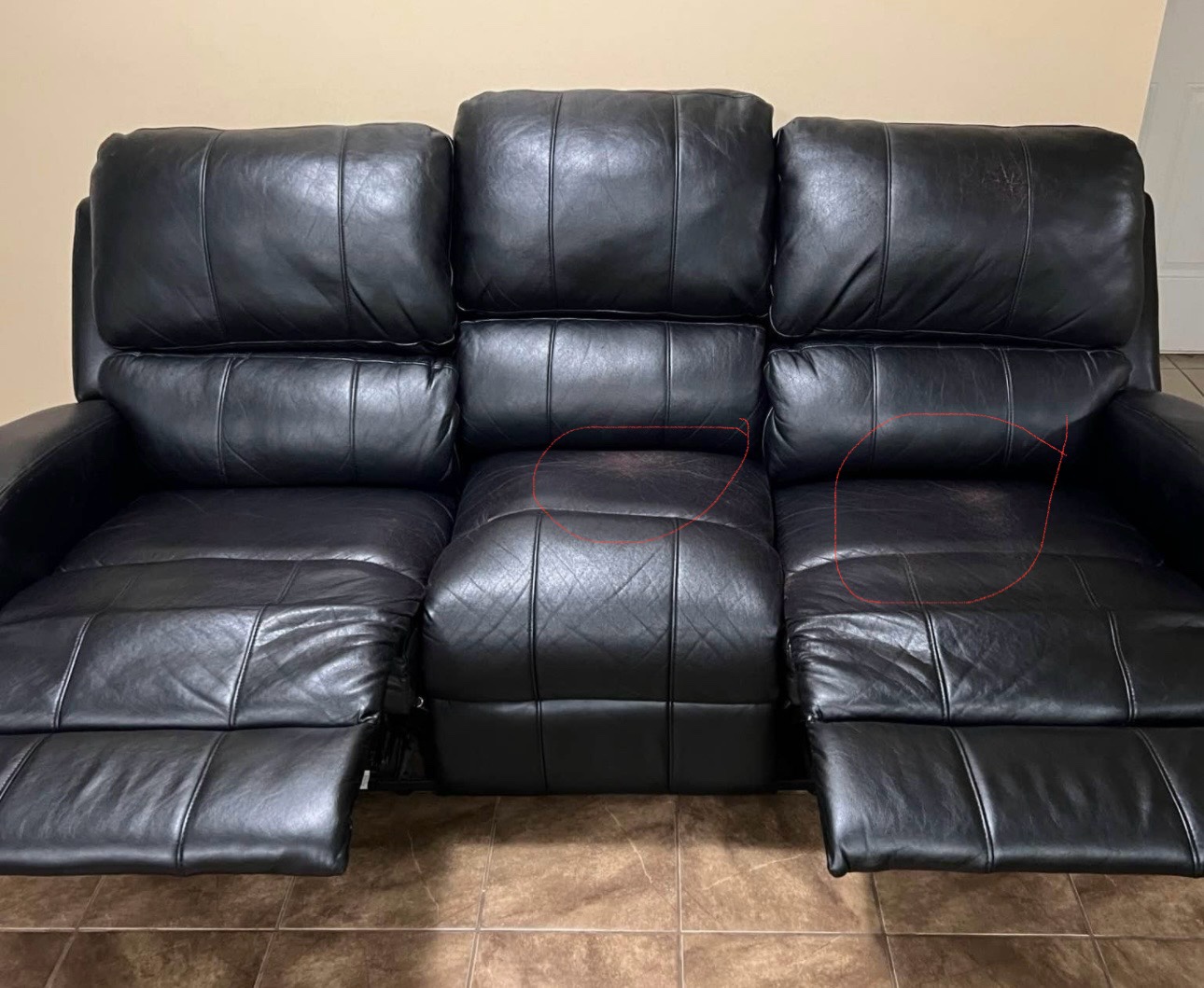Black Leather Recliner Sofa - photo 2