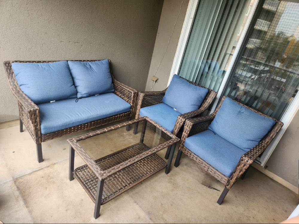 Wicker Patio Furniture Set with comfortable cushions