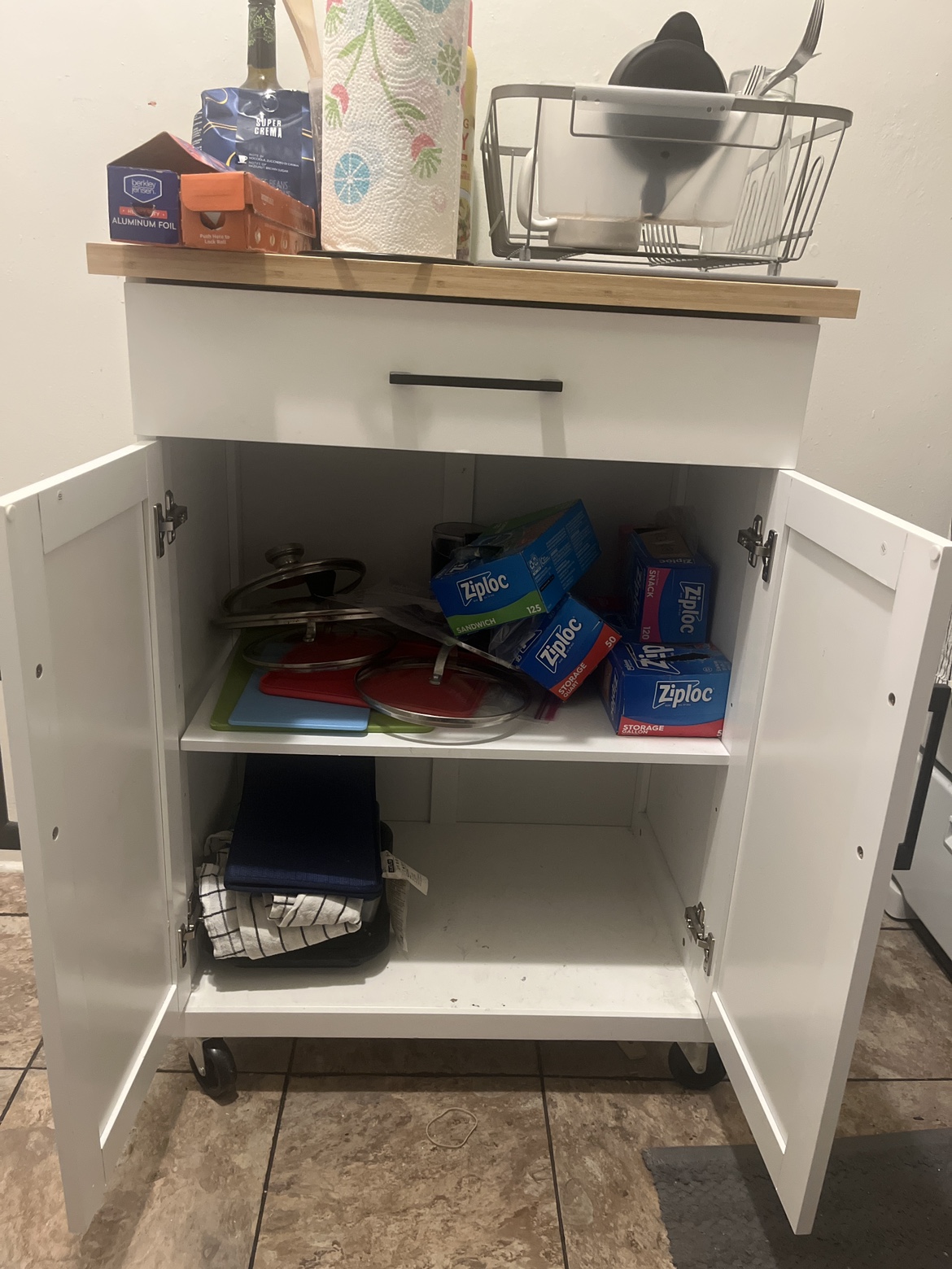 White Kitchen Cart with Drawer - photo 2