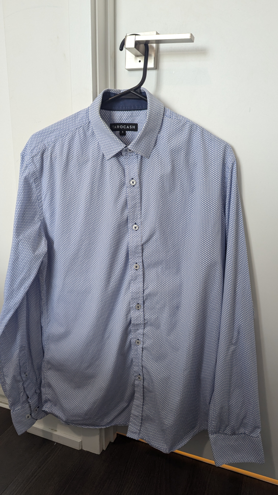 Men's Blue & White Pattern Long Sleeve Dress Shirt Size S