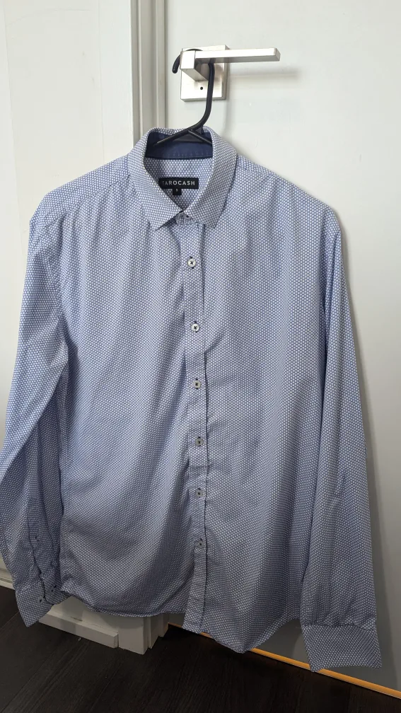 Men's Blue & White Pattern Long Sleeve Dress Shirt Size S thumbnail