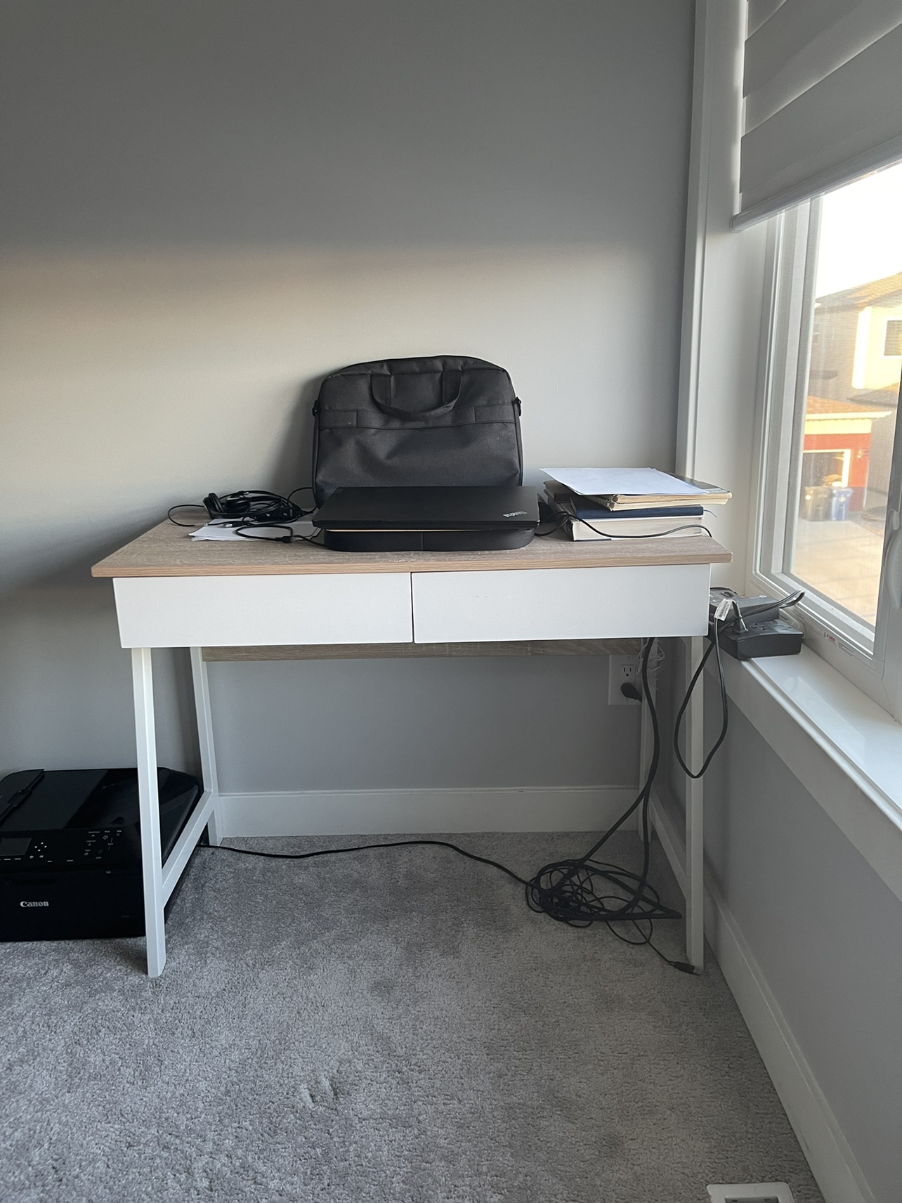 Office White Desk with Two Drawers and USB plug