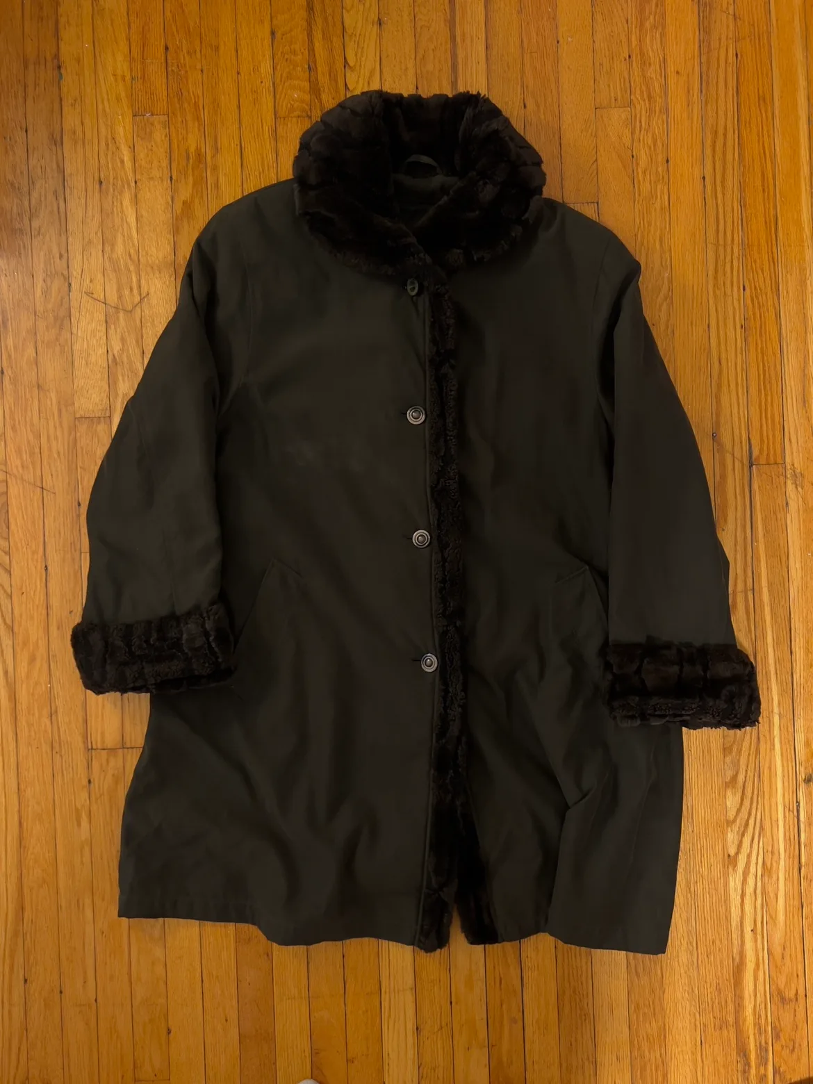 BHS Faux Fur Trimmed Green Coat • from UK thumbnail