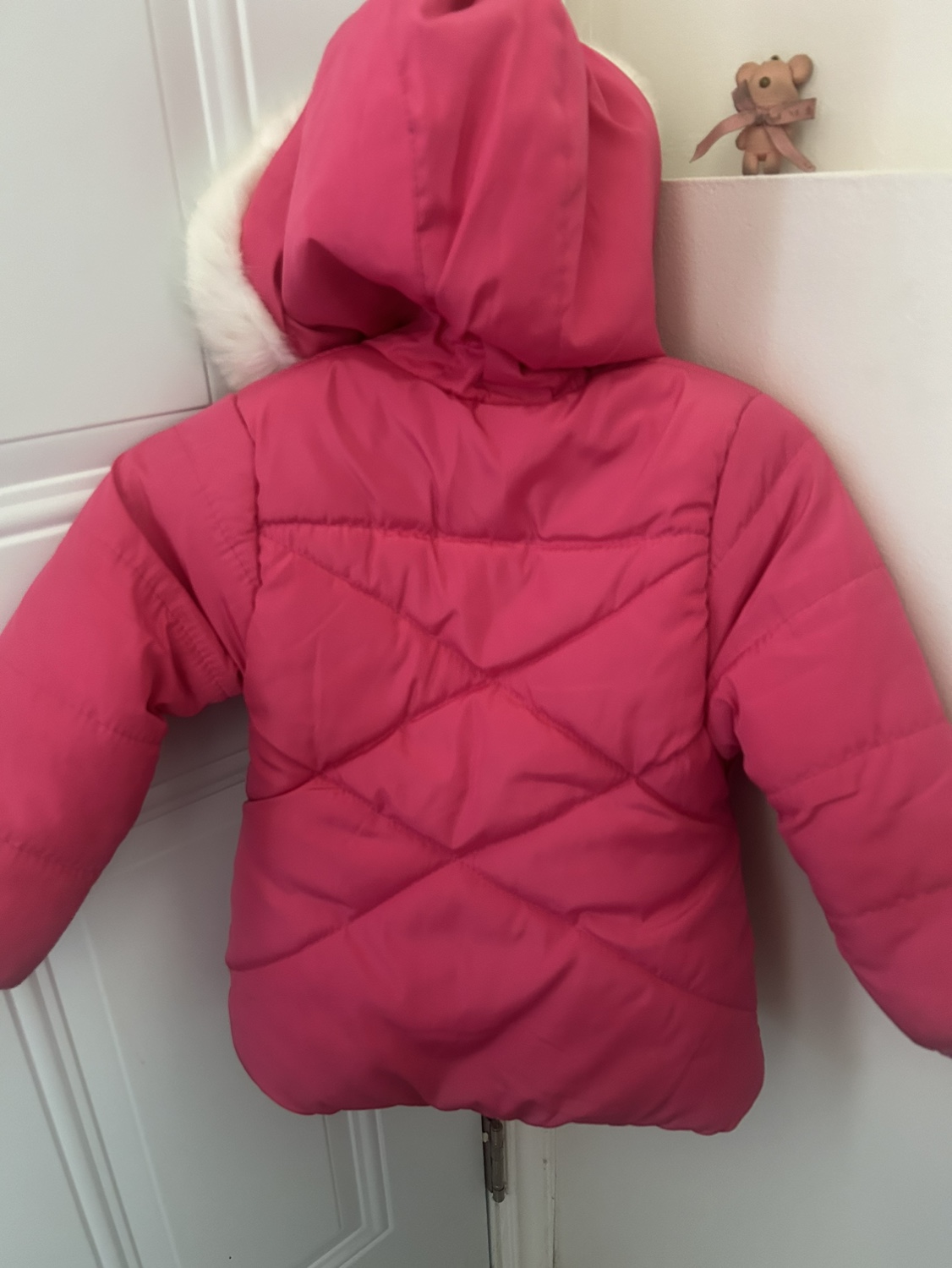 Pink Puffer Jacket with Faux Fur Hood