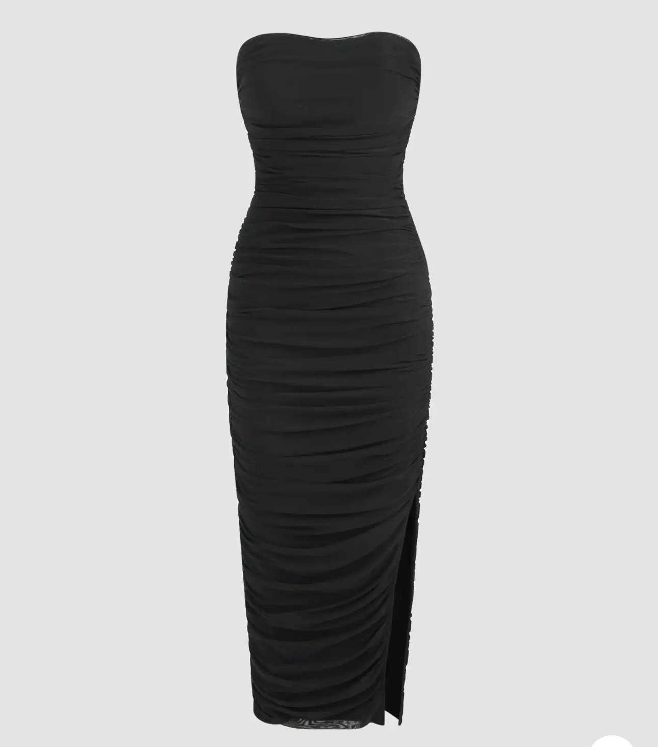 Black Strapless Ruched Midi Dress