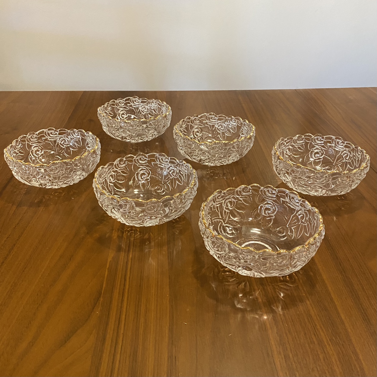 Set of 6 Crystal Glass Bowls with Gold Rim - photo 4