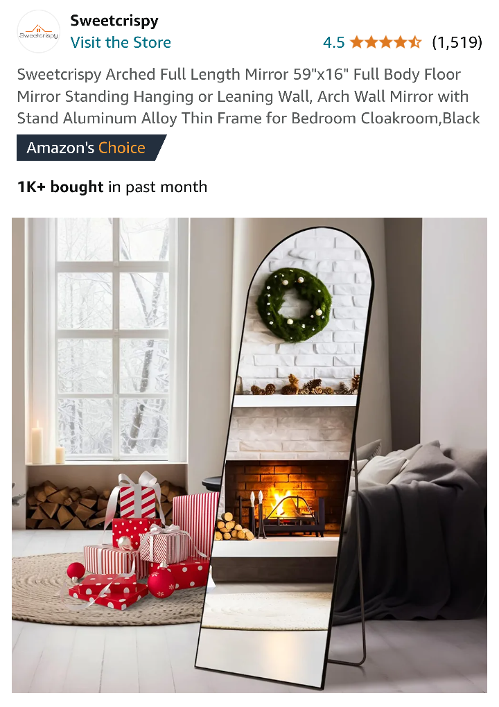 Full Length Arched Floor Mirror