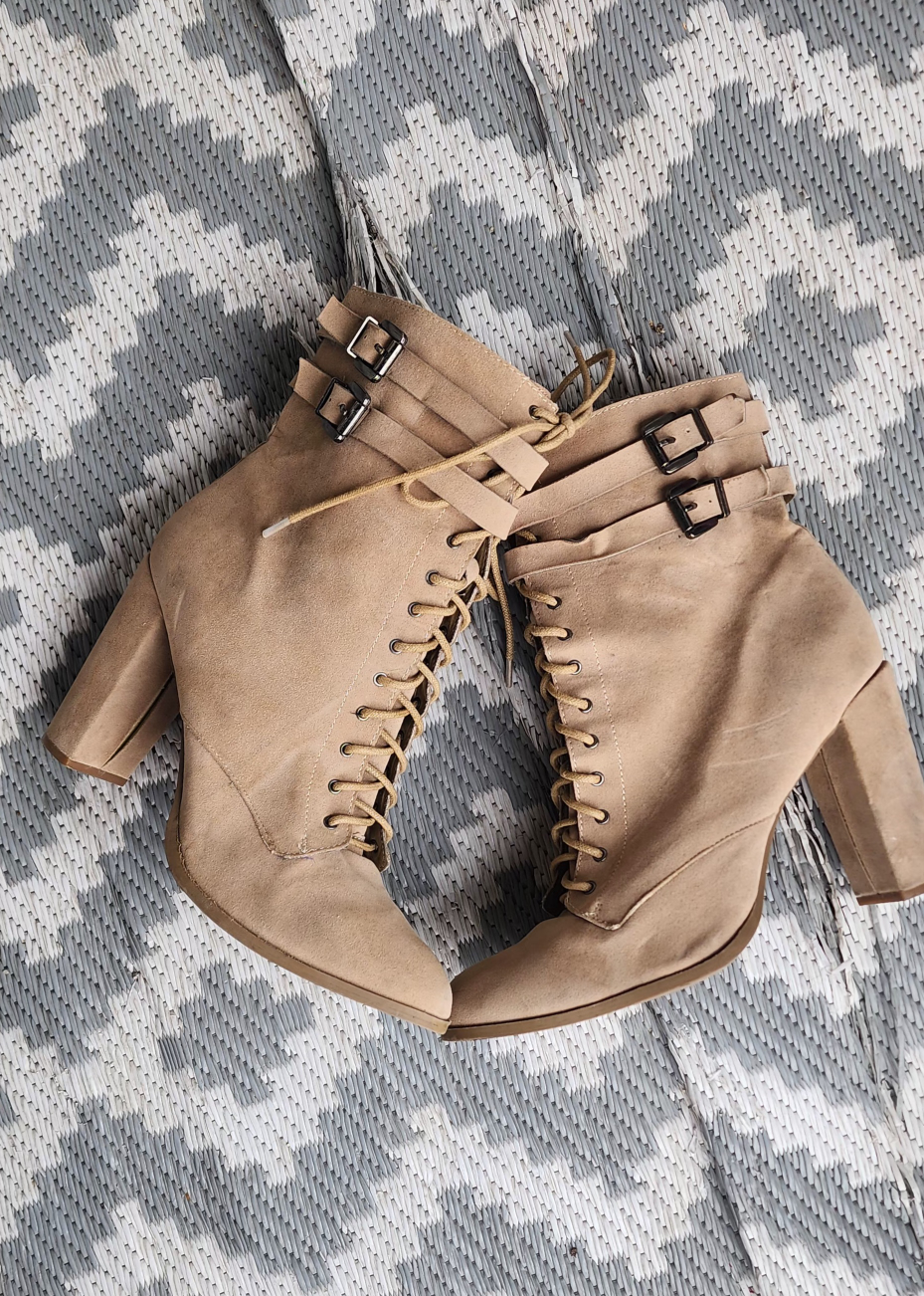 Tan Suede Buckle Ankle Boots - Size 11