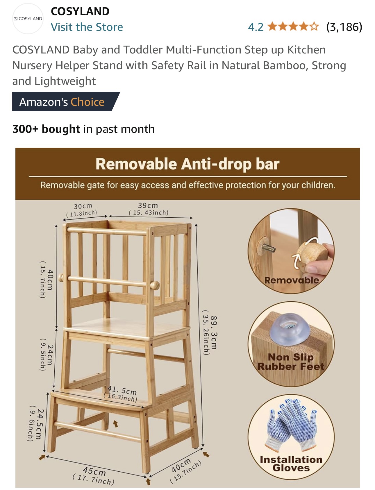 COSYLAND Bamboo Multifunctional Kitchen Step Stool