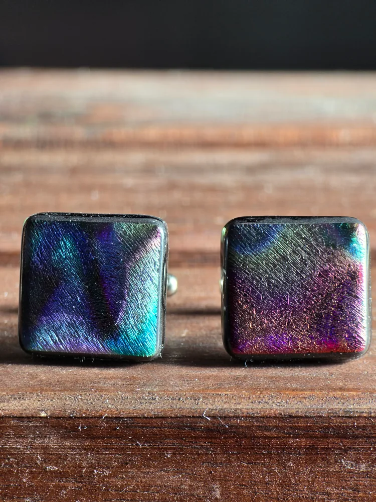 handmade dichroic Glass Cufflinks image indicator(2)