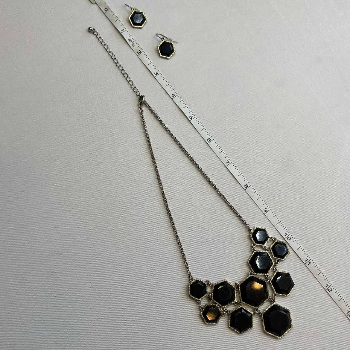 Vintage Y2K Geometric Onyx Necklace and Earrings Set - photo 5
