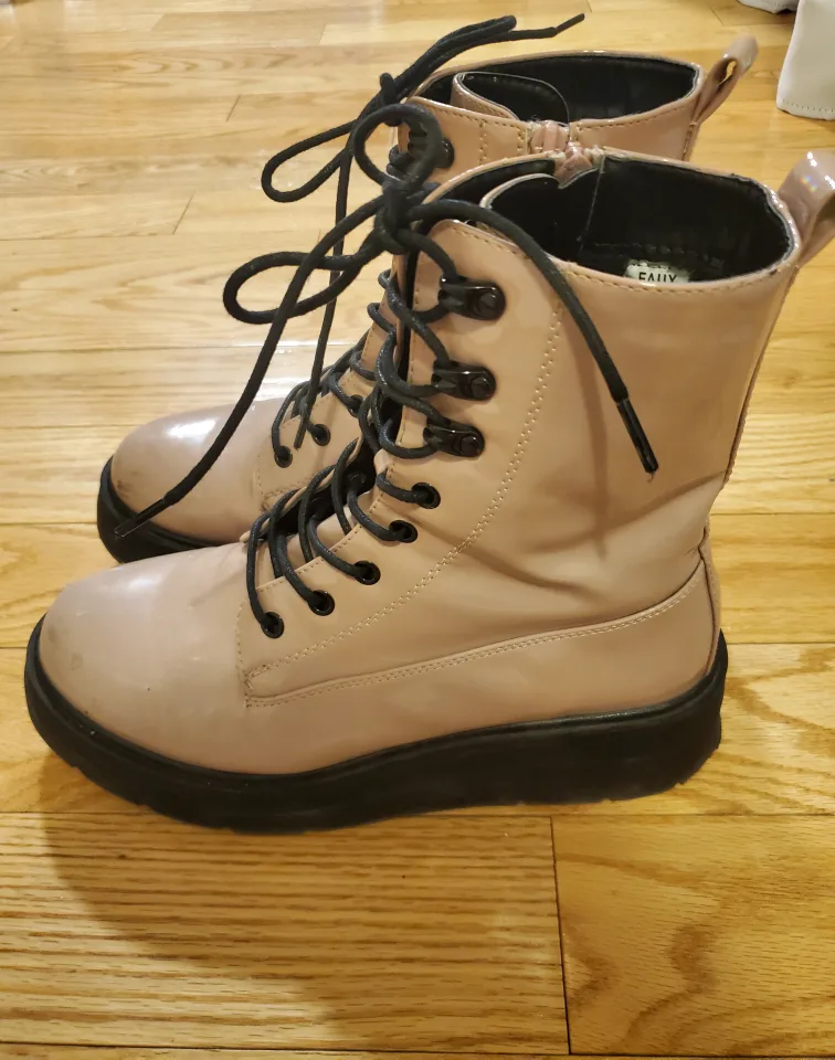 🔥 Pink Faux Fur Combat Boots w/ Side Zipper image indicator(2)