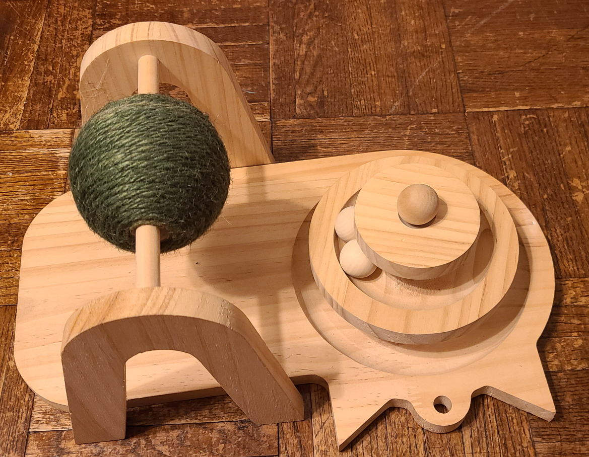 Wooden Cat Toy. Scratching Ball with Hemp Rope