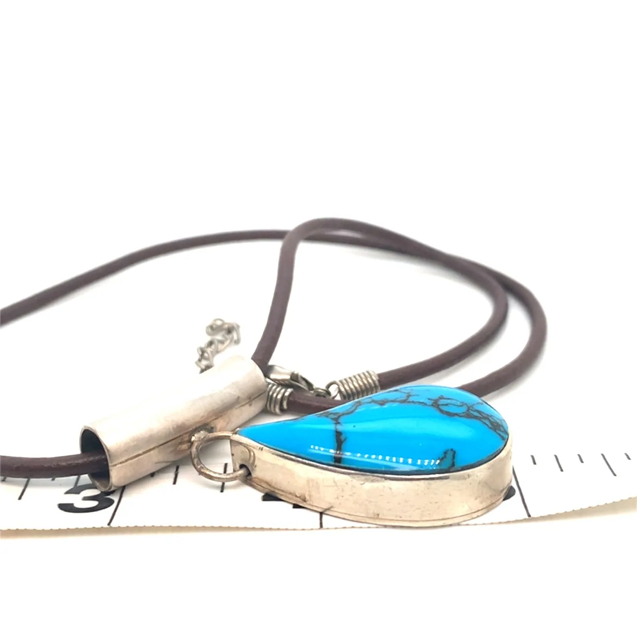 XL Silver Teardrop Turquoise Pendant Necklace image indicator(7)