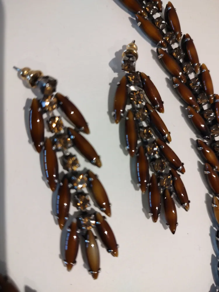 Vintage Pollak Brown Rhinestone Necklace & Earrings image indicator(4)