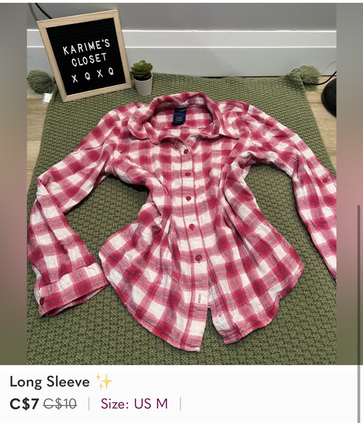 Pink and White Plaid Shirt