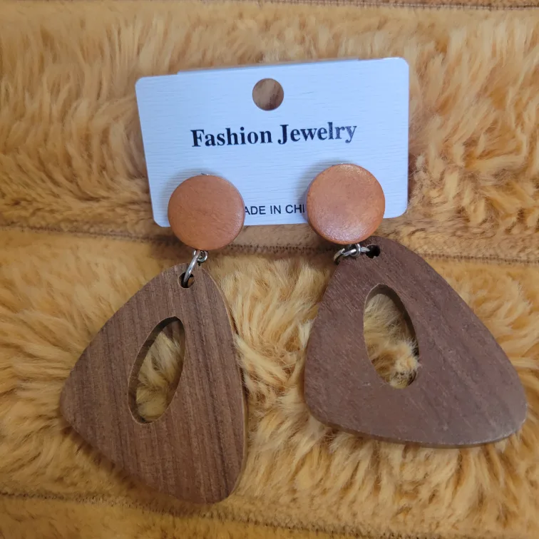 Wooden Triangle Earrings thumbnail