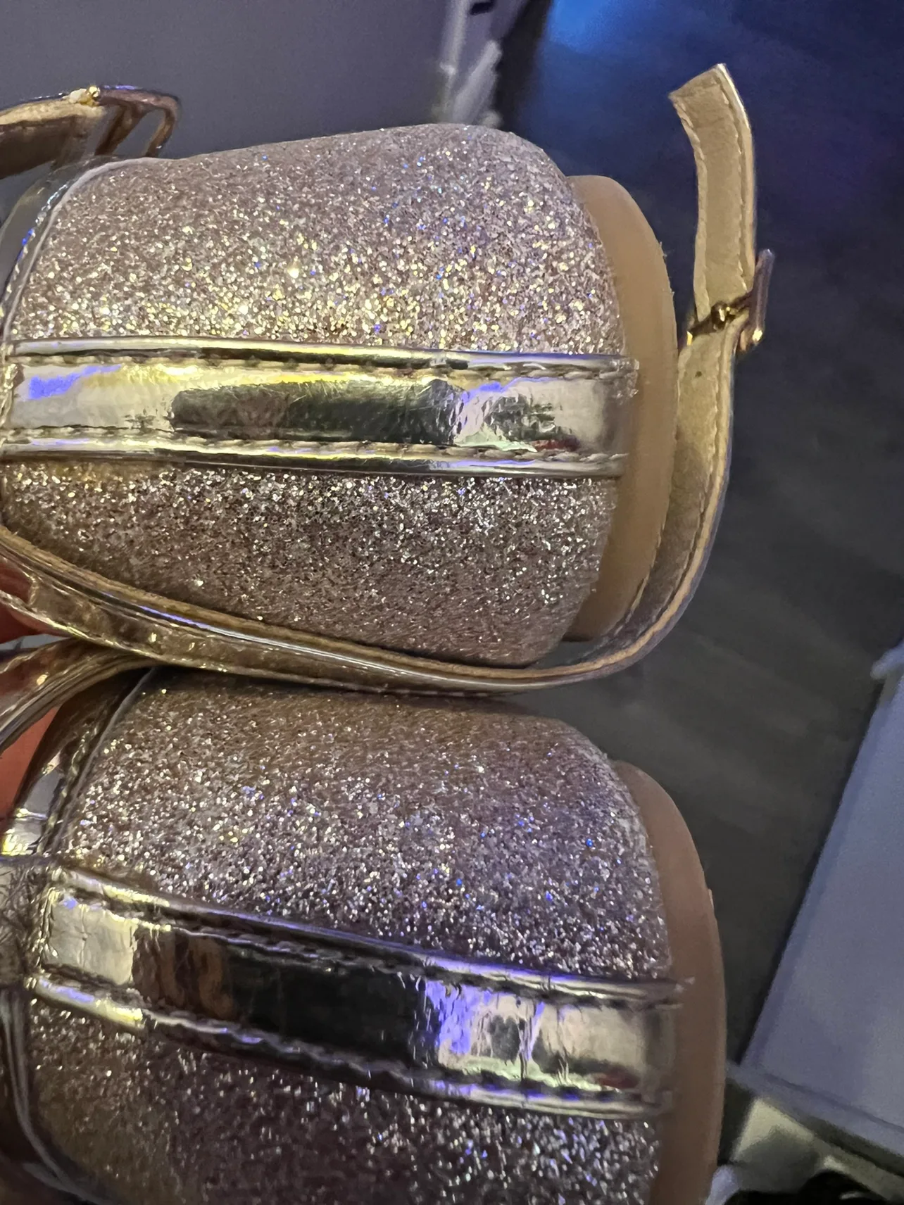 Girls' Gold Glitter Ankle Strap Ballerina Flats image indicator(6)