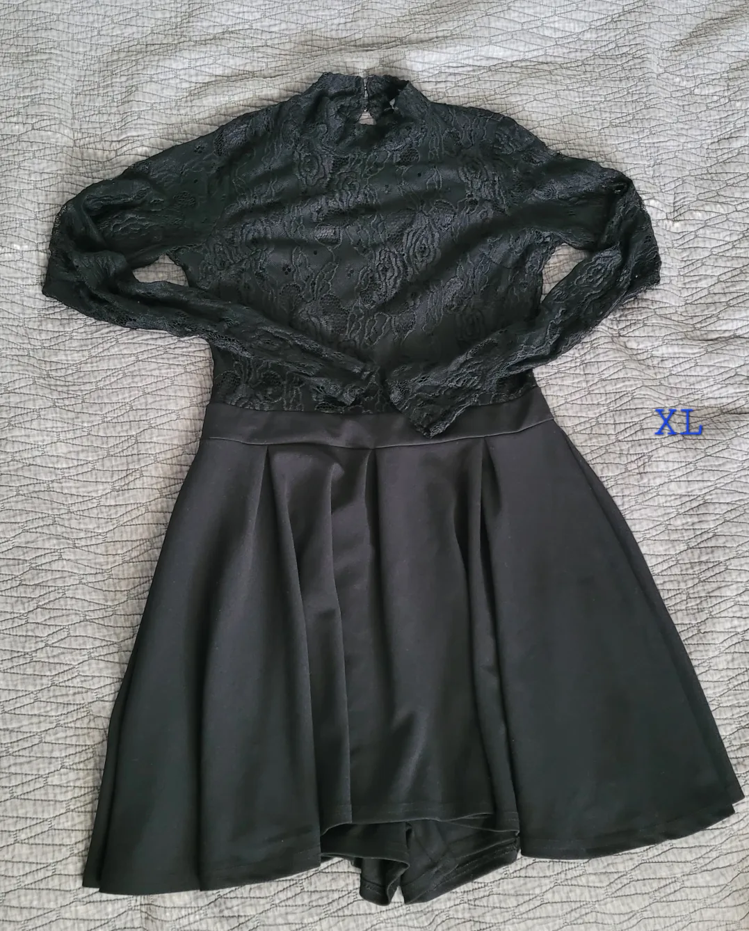 Black Lace Dress with Skater Skirt XL thumbnail
