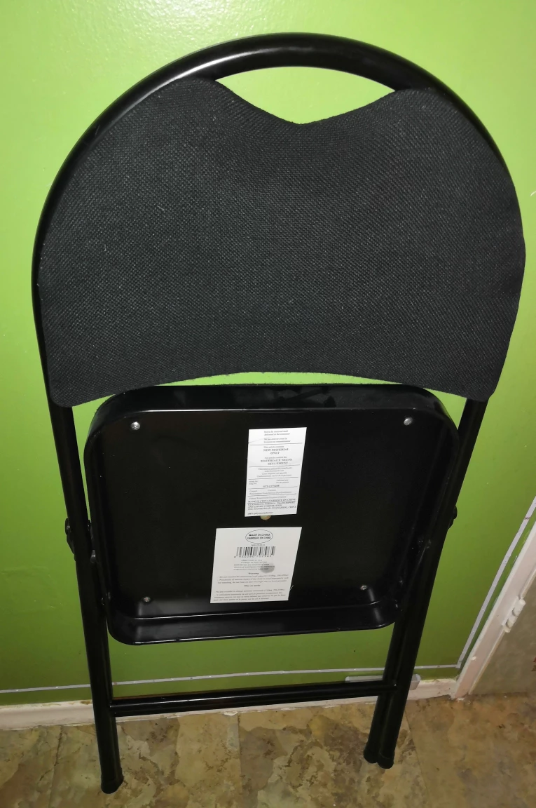 Black Padded Metal Folding Chair - Black Fabric Seat - photo 2