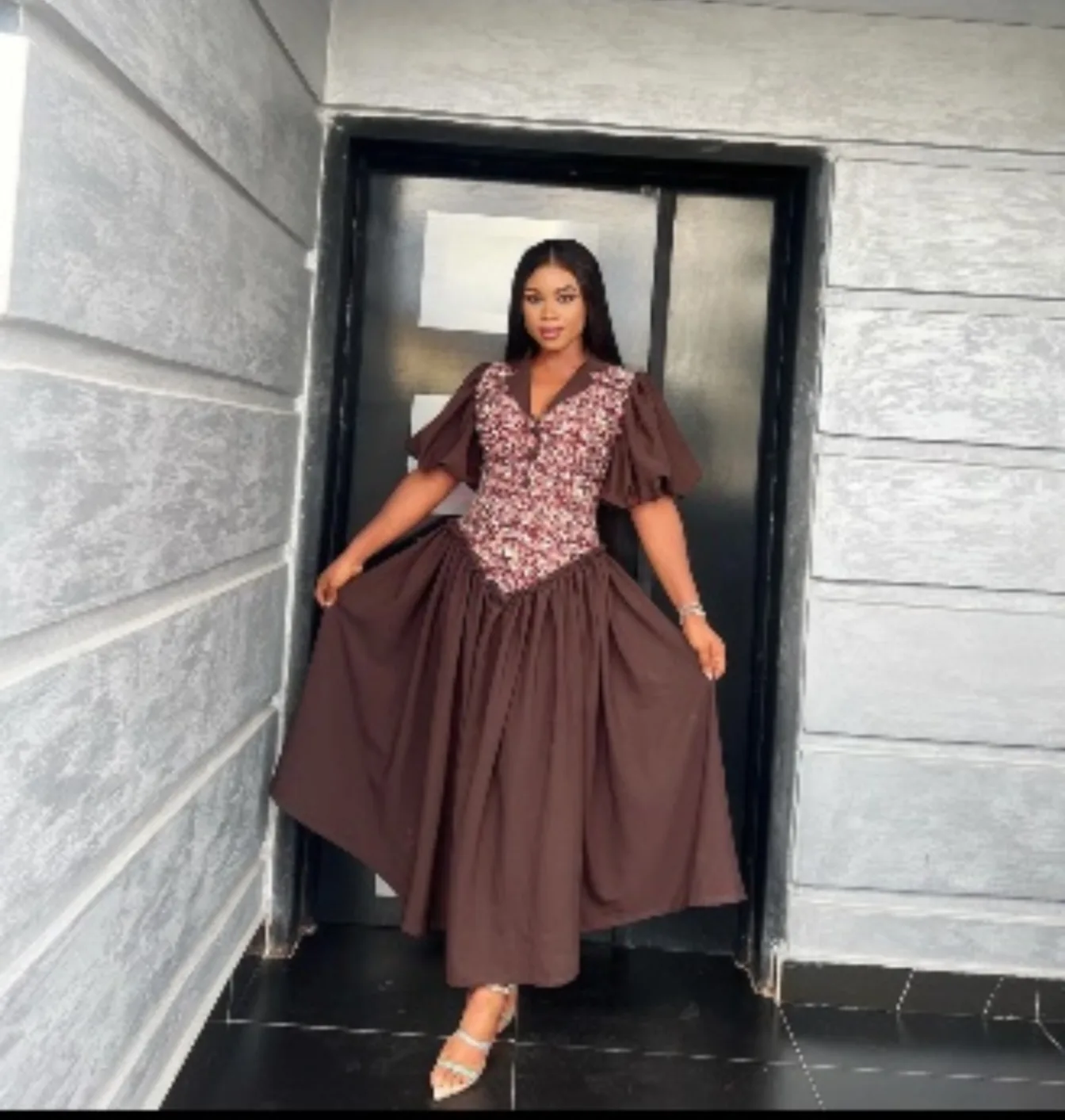 Brown Floral Print Dress thumbnail