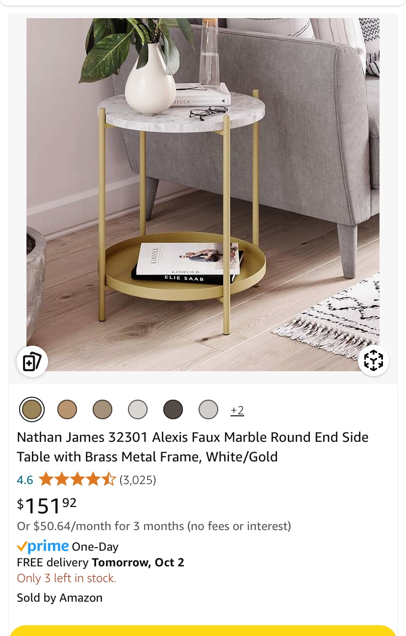 Faux Marble Round End Table - photo 3