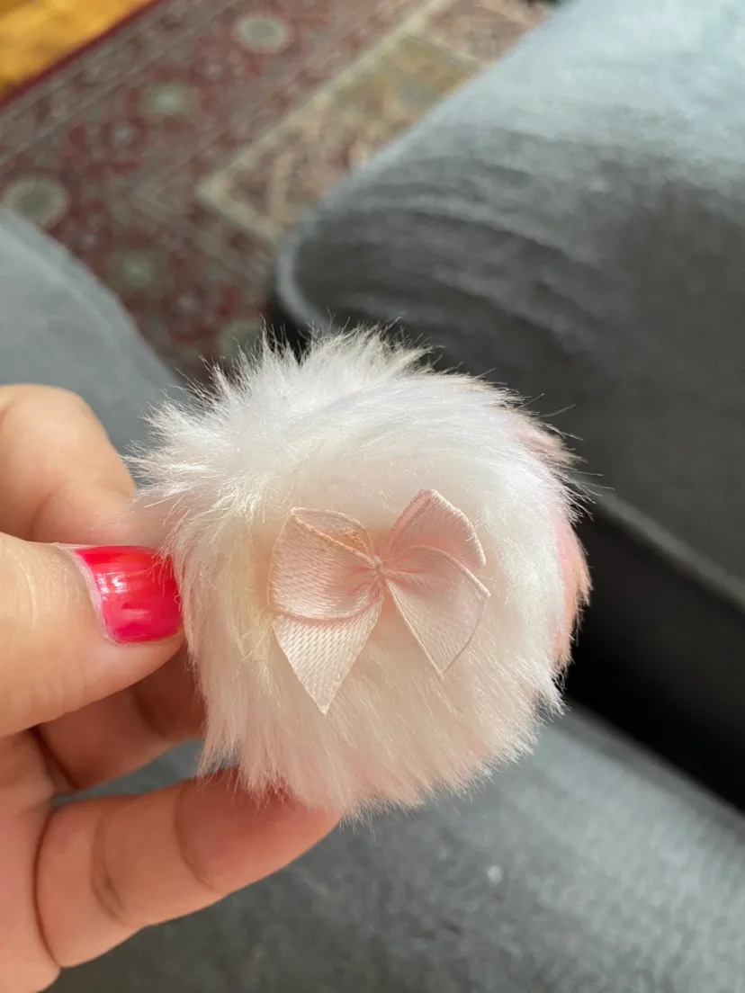 Fuzzy Pink and White Pom Pom Makeup Puff thumbnail