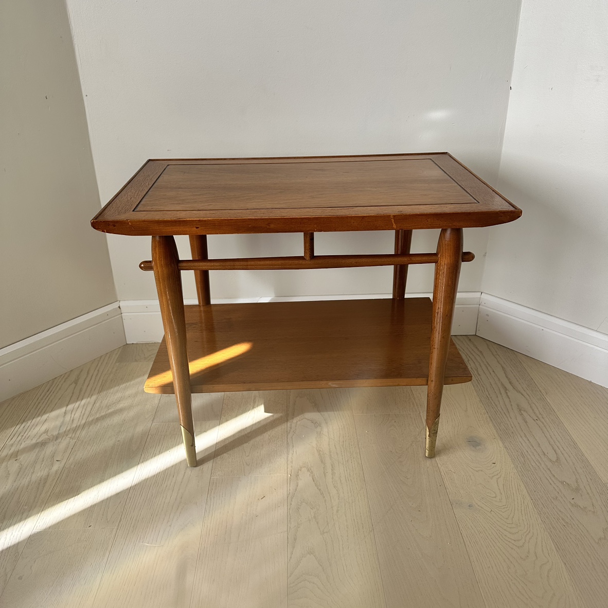 Mid Century Modern End coffee side Table wood brass
