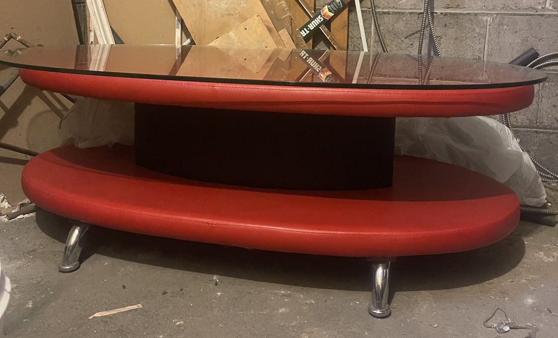 Red Leather Glass Top Coffee Table - photo 2