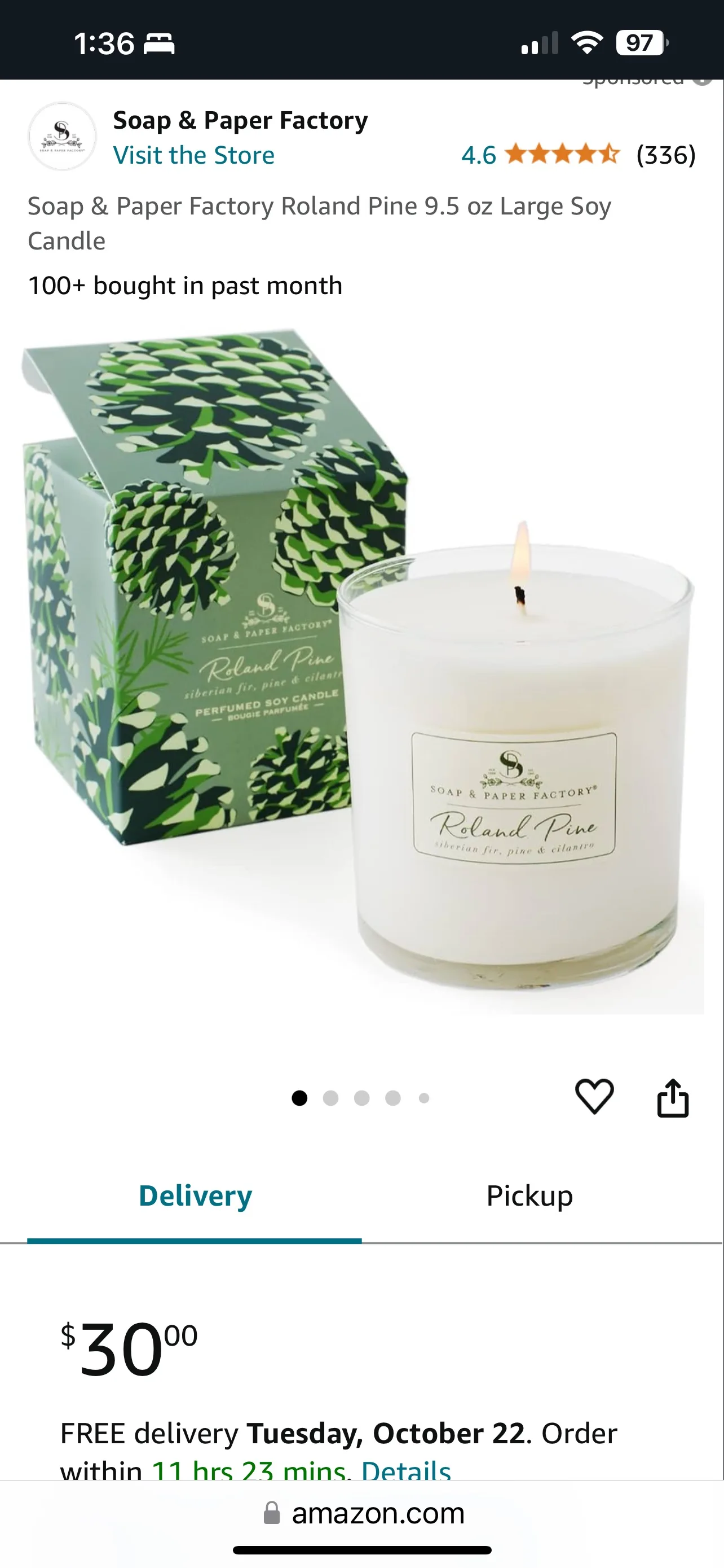 Soap & Paper Factory Roland Pine Scented Soy Candle image indicator(4)