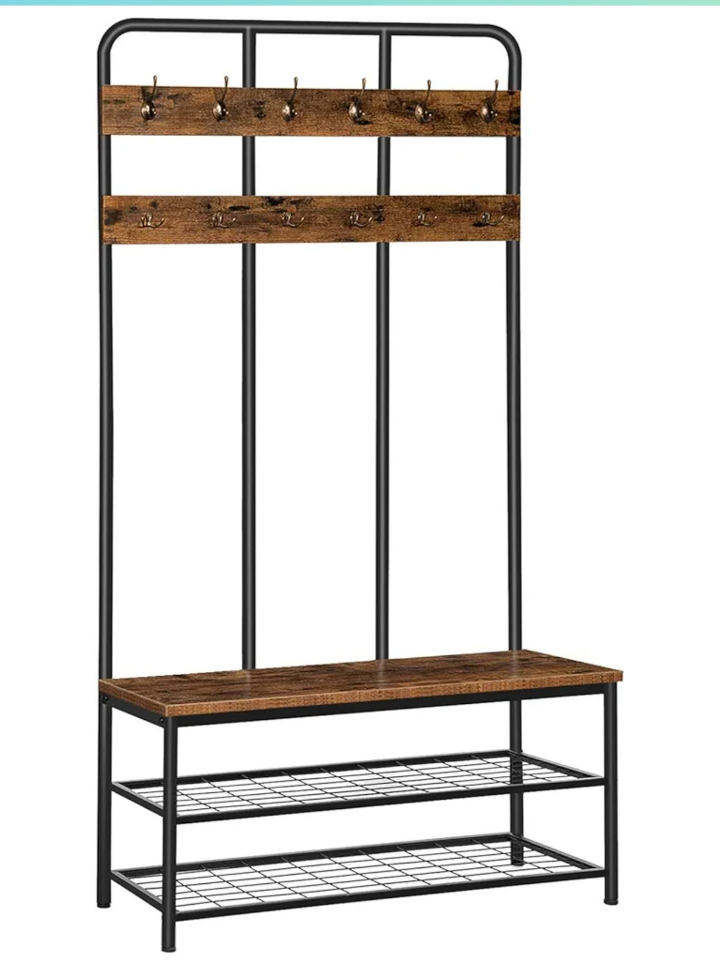 Coat Rack with Bench and Shoe Storage