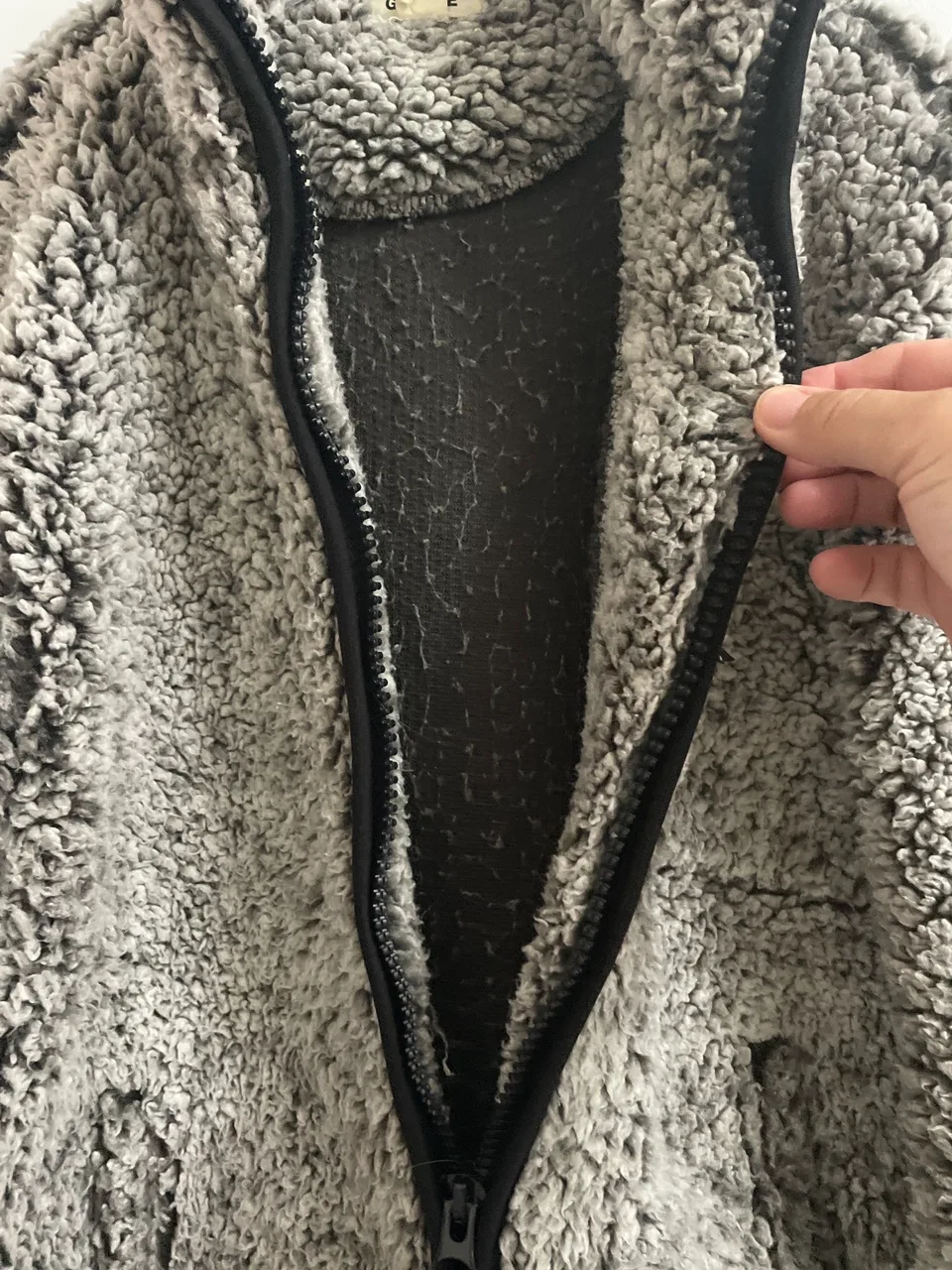 Garage grey fuzzy sweater size small like new image indicator(4)