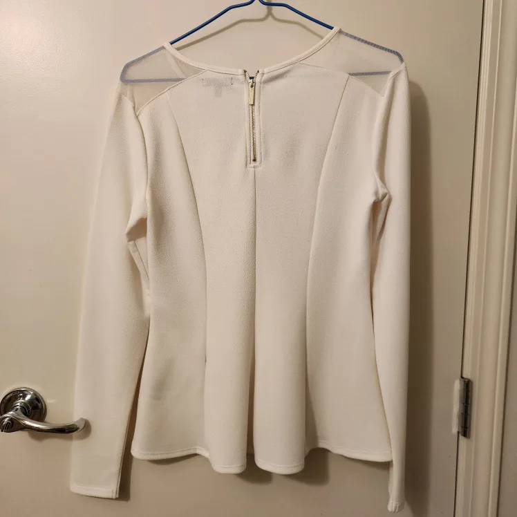 White long sleeve top with mesh detail image indicator(3)