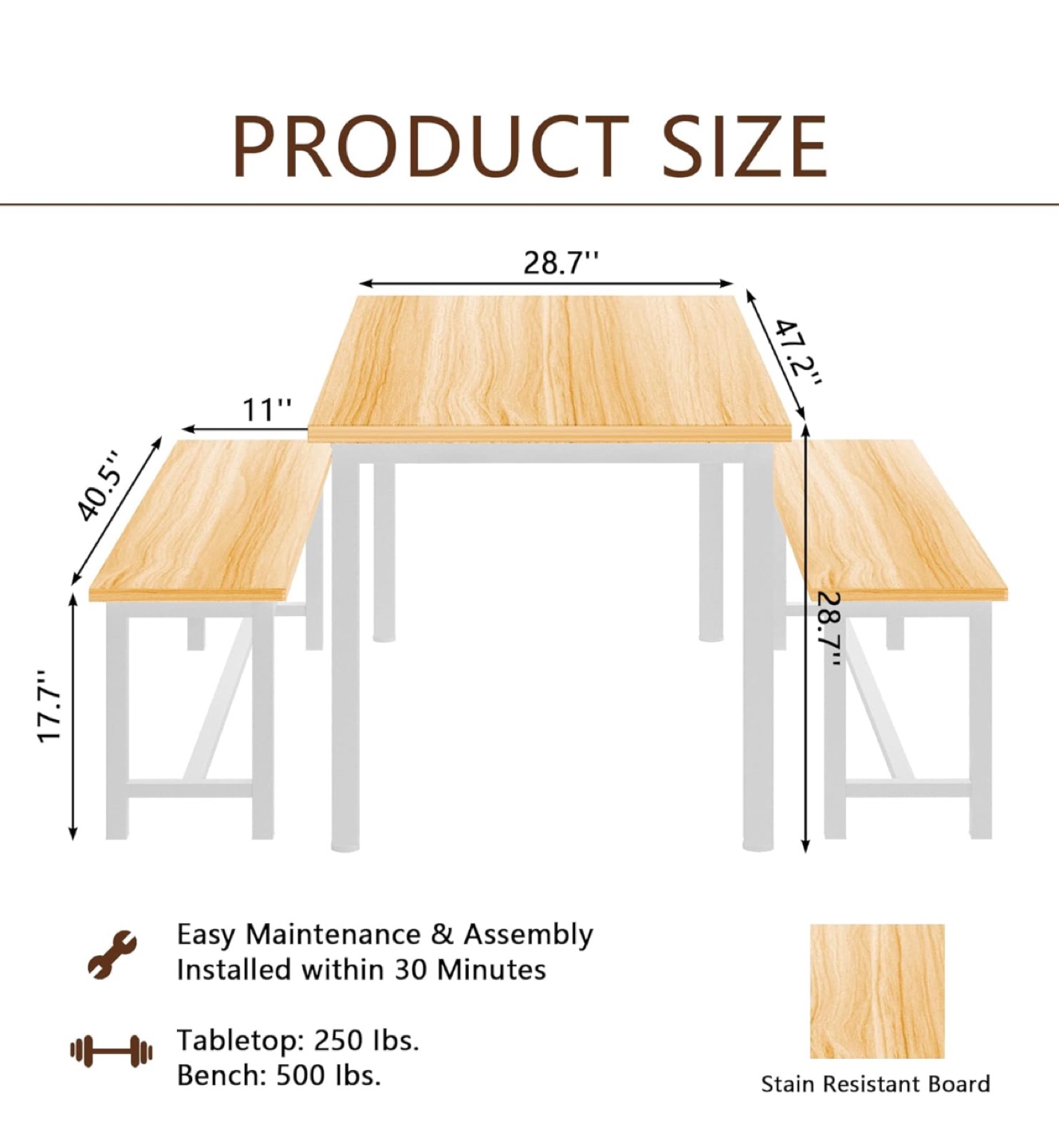 Lamerge Kitchen Table Set with 2 Benches - photo 3