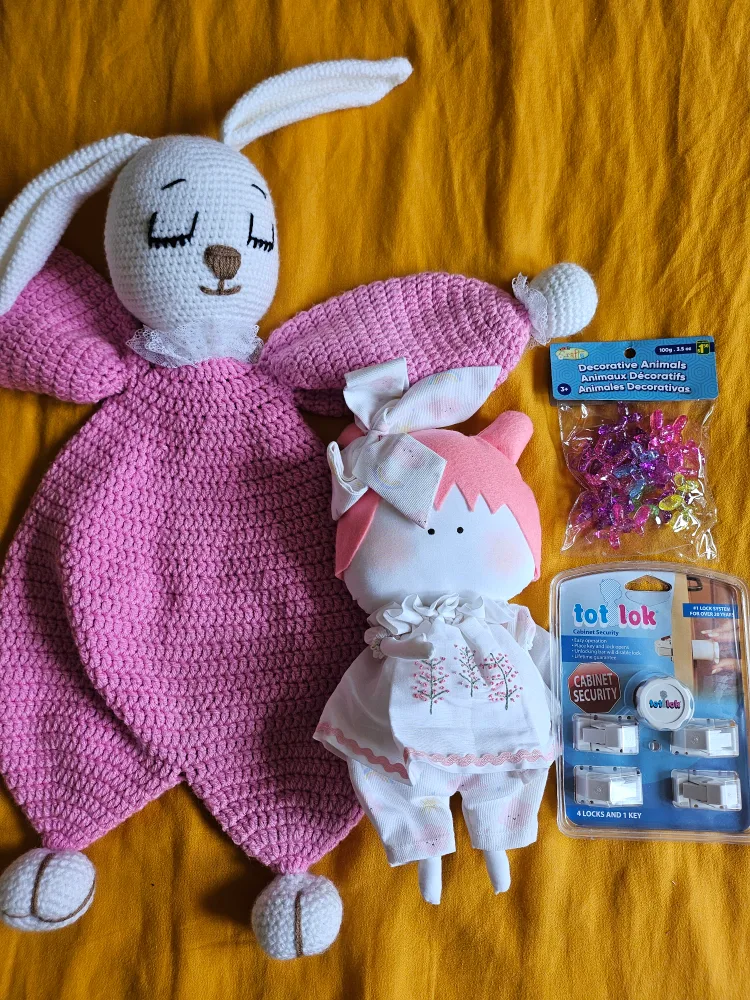 Crocheted Bunny and stuffy Lovey baby lot thumbnail