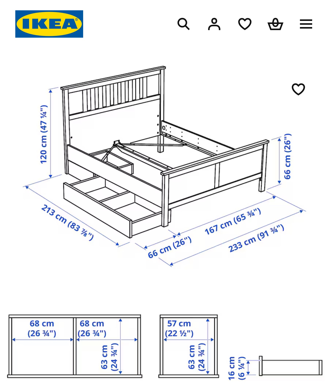 IKEA HEMNES Queen Bed Frame with Storage & mattress.