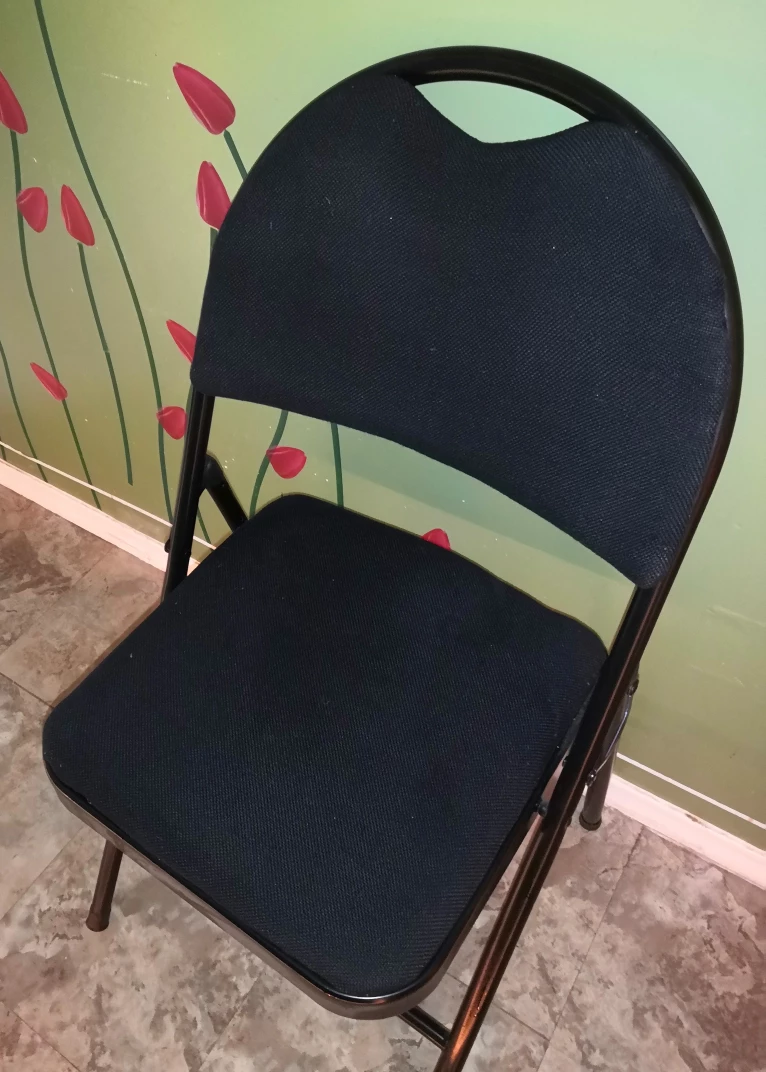 Black Padded Metal Folding Chair - Black Fabric Seat